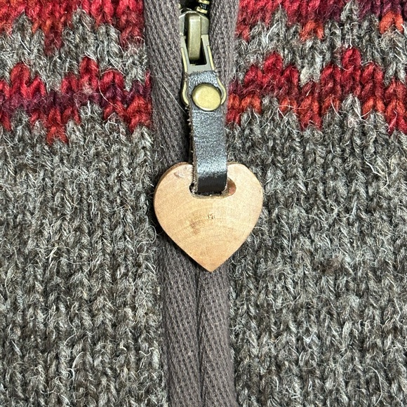 Laundromat Hooded Wool Knit Sweater Coat Pom Pom Alpine Fair Isle Size L - Picture 4 of 10